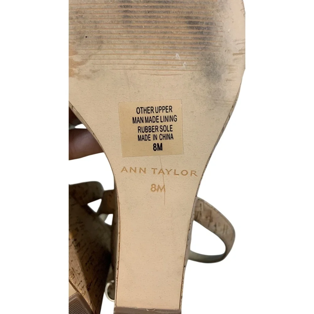 Ann Taylor Womens Cork Wedge Sandals Ankle Strap Open Toe Tan 8M